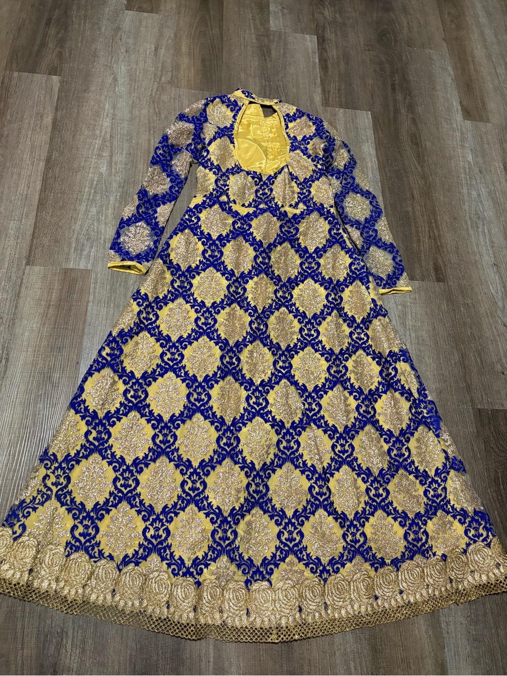 Salwar Kameez by Salwar Kameez - Royal Blue and Gold Embroidered Long Kurta - Picture 6 of 7